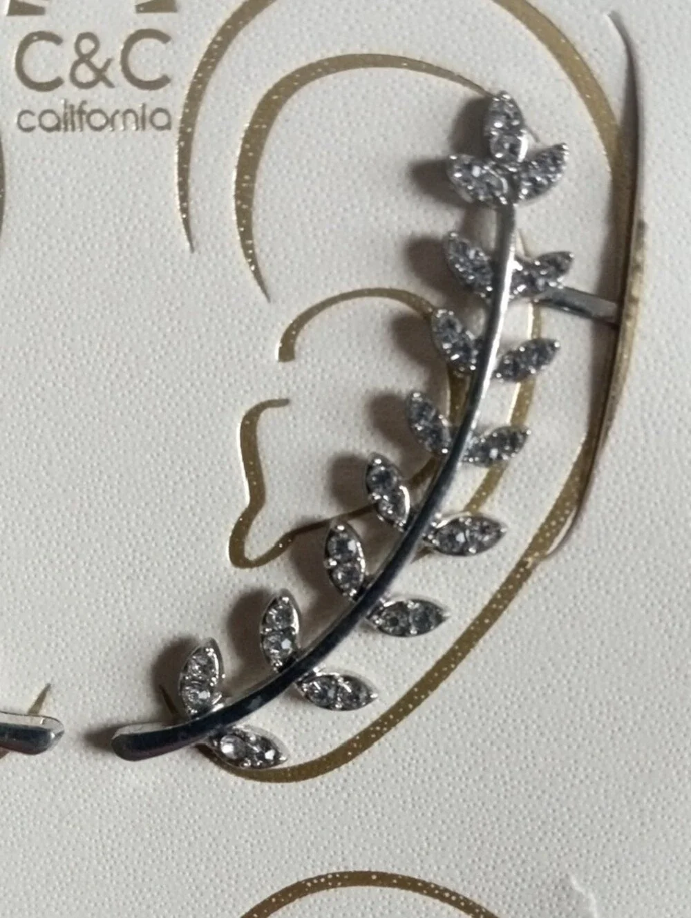 C&C California Crystal Leaf Ear Climber Earrings Set Silver and Gold Tone New - Picture 9 of 10